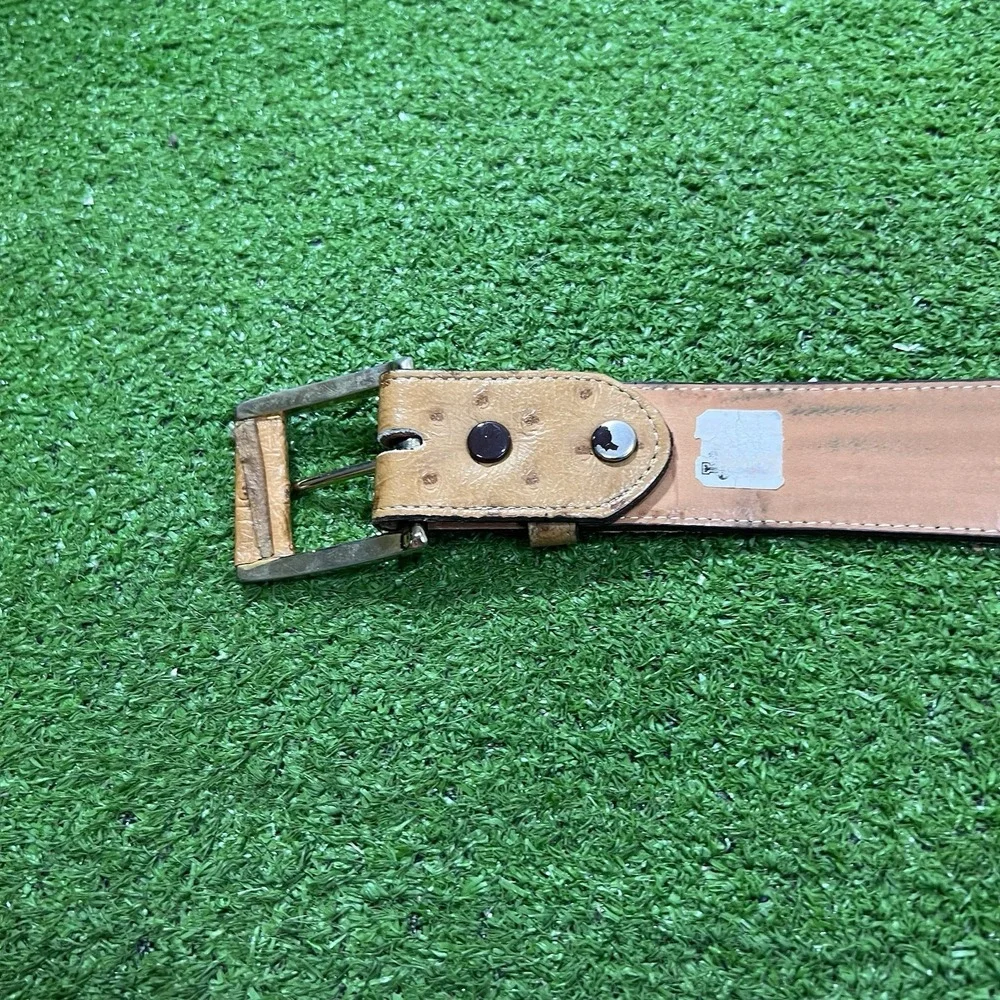Justin Ostrich Leather Belt Size 30 Tan Western Belt Exotic Cowboy Rodeo GUC